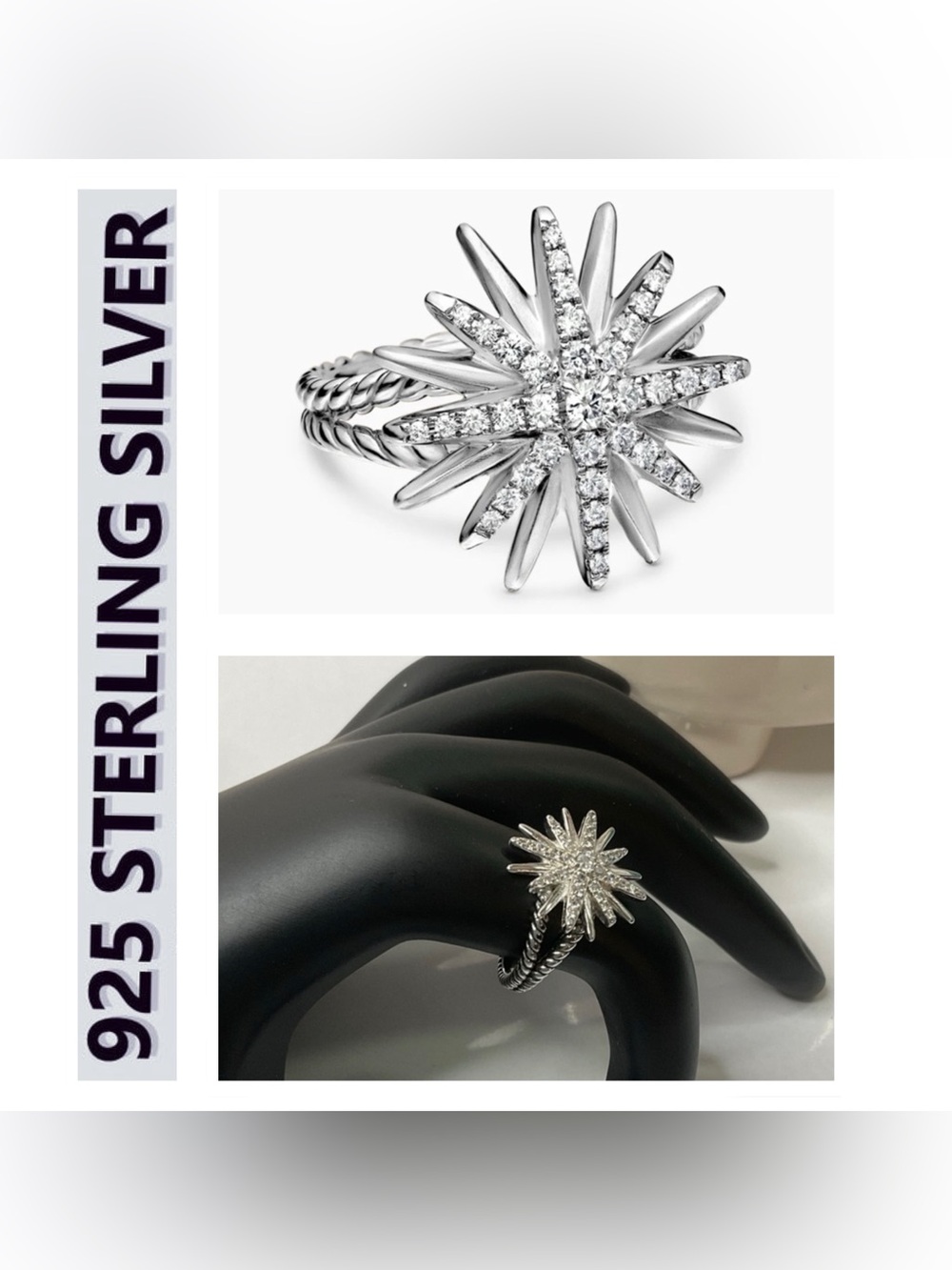 🌟🌟 S925 Sterling Silver 18K Gold Plated Starburst Ring